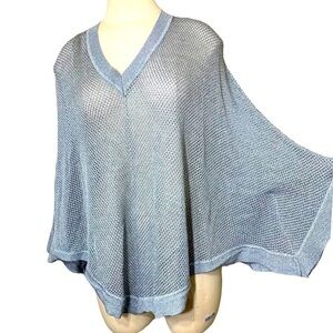 𝅺MICHAEL Kors Silver Metallic Gray Oversized Mesh Kimono Shirt V Neck Poncho XS